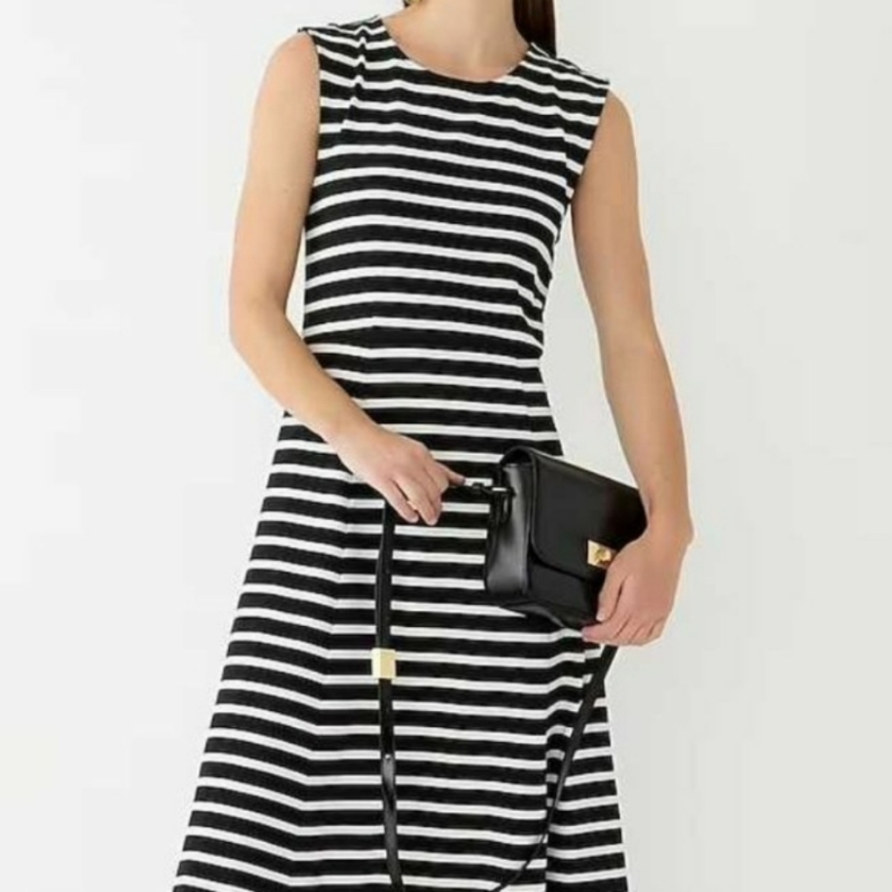J.crew Cap Sleeve Stripe Black White Midi Dress NEW - Picture 5 of 5